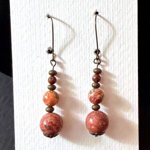 Handmade Pink Brown Jasper Stone Bronze Earrings Stephanie Aune Artist J3015